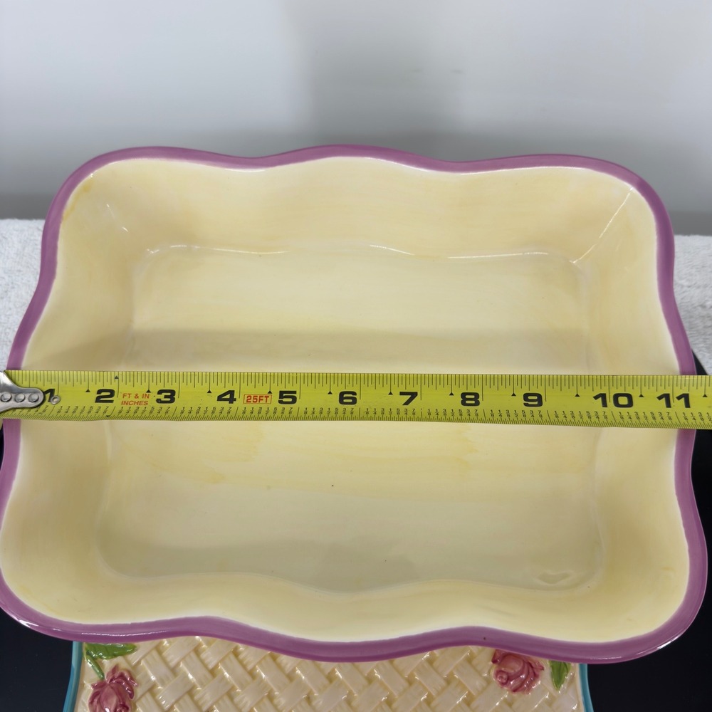 Temp-tations by Tara Floral Basketweave Casserole & Trivet Set Yellow Pink Rose - Picture 5 of 14